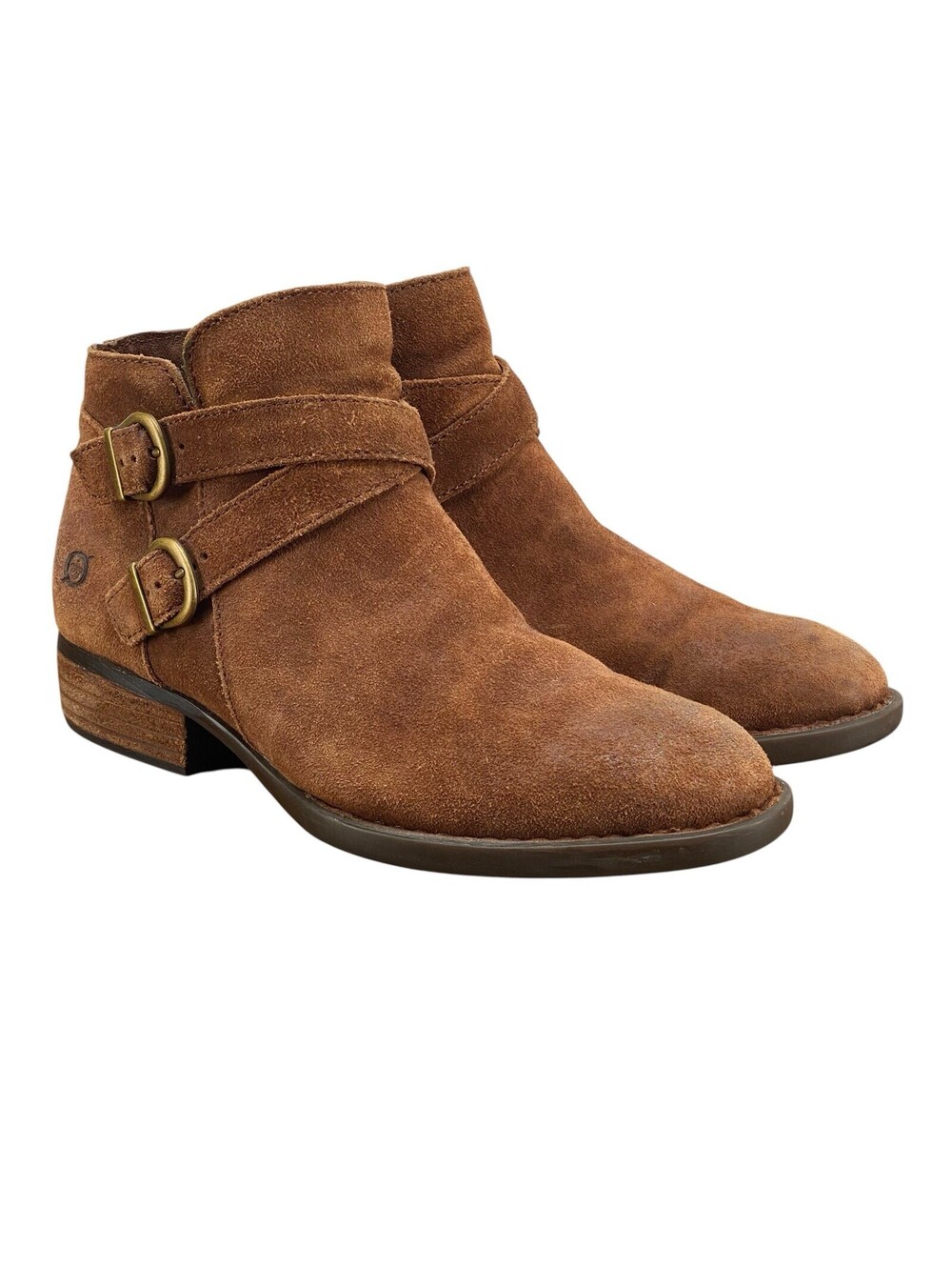 Born Ozark Suede Double Buckle Ankle Boots Brown Women’s Size 7 M
